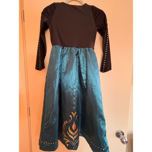 Disney Frozen Anna Costume Dress Girls Size 7/8 Teal Sparkle Cosplay - Picture 2 of 8